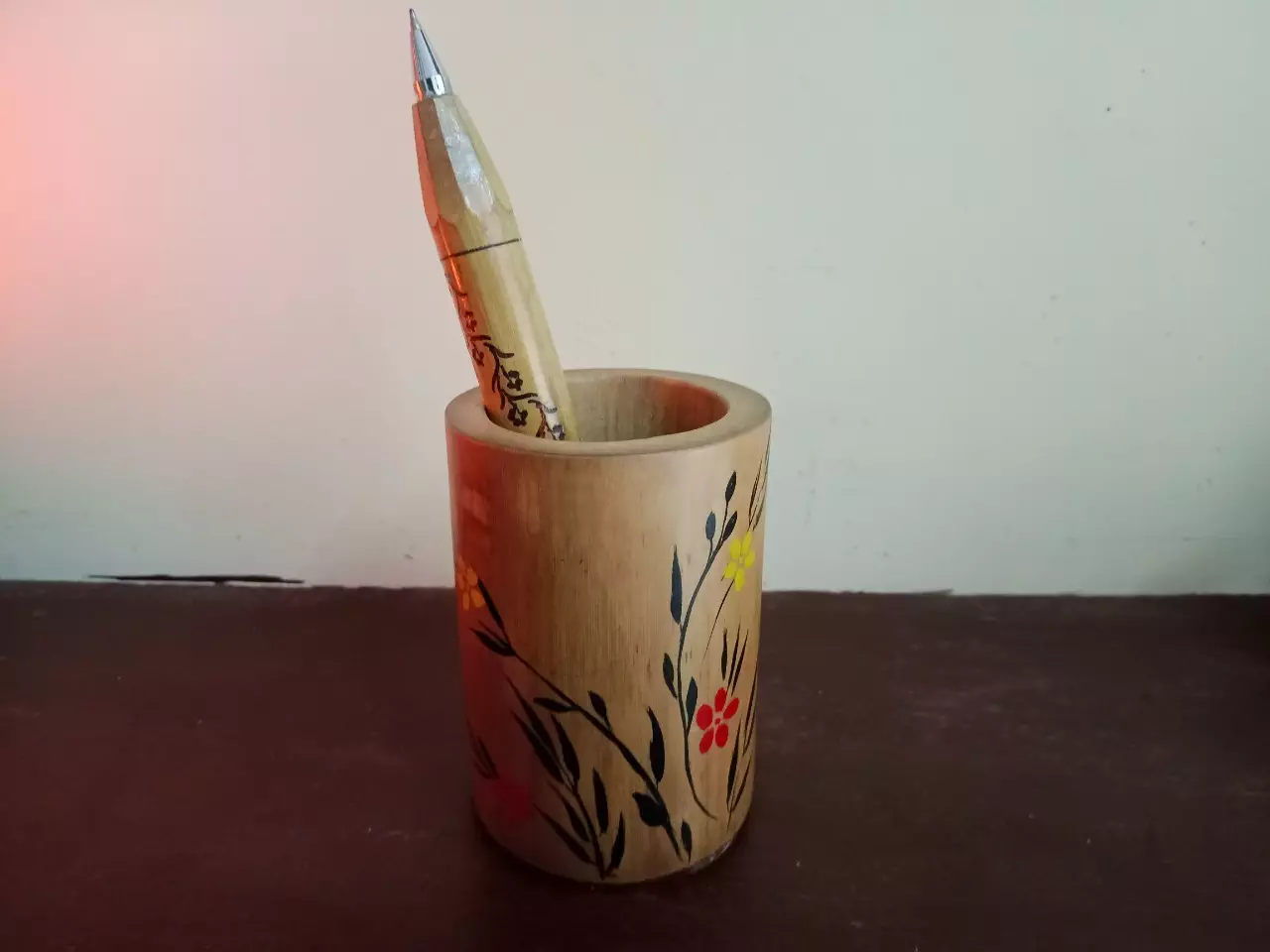 Bamboo Pen Stand (With Pen) [ 4” (H) X 3” (Diameter), Pen – 7.5”(H]